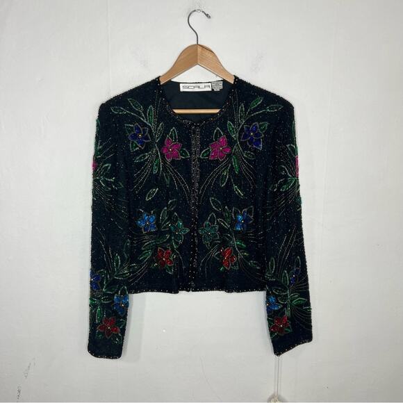Vintage Scala Silk Beaded Sequin Floral Jacket Size Large NWT - Picture 14 of 14